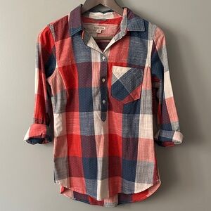 Merona XS Red White & Blue Plaid Polka Dot Long Sleeve Top NWT